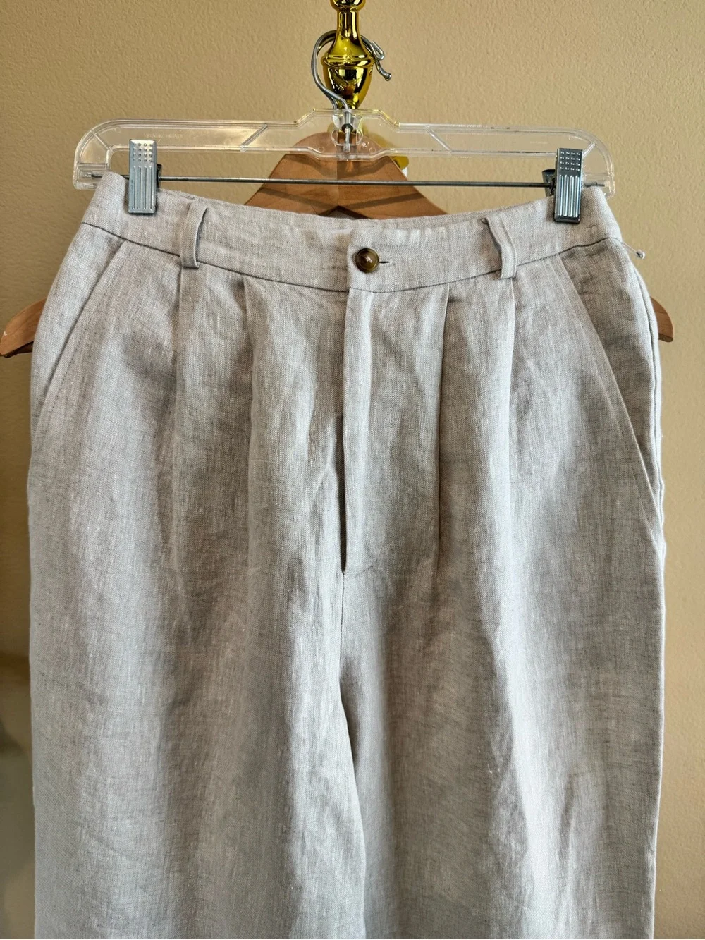 Reformation Mason Linen High Rise Wide Leg Pleated Pant Beige Women 2 Like New